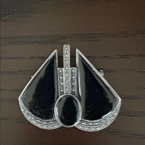 Sterling Silver Black Onyx  Marquisite Brooch